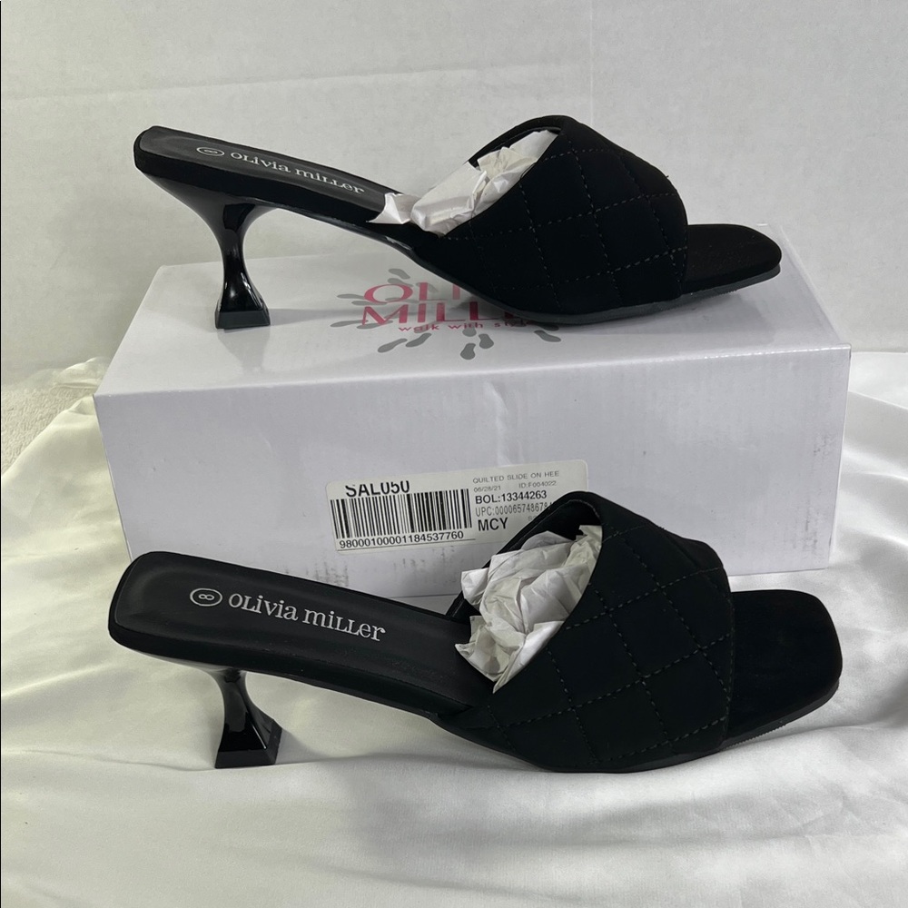 Olivia Miller Black Quilted Slide On Heels Women’s Size 8 New in‎ Box